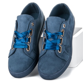 Ideal Shoes Sapatilhas de camurça com fita azul 2 Ideal Shoes Sapatilhas de camurça com fita azul 2