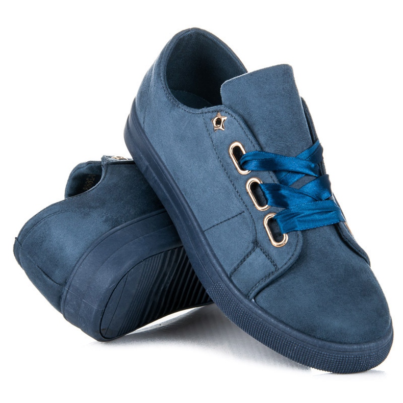 Ideal Shoes Sapatilhas de camurça com fita azul 1 Ideal Shoes Sapatilhas de camurça com fita azul 1