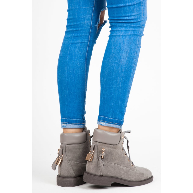 Ideal Shoes Trabalhadores de camurça amarrados com uma fita cinza 2