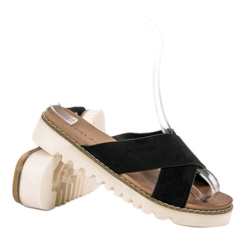 Laura Mode Chinelos de camurça preta preto 1