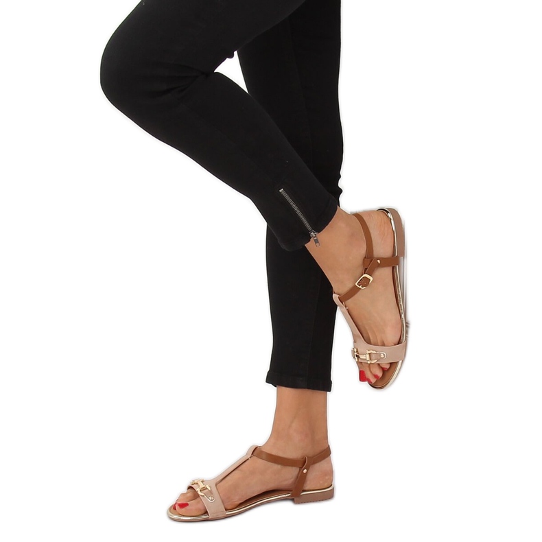 Sandálias femininas rosa 127-97 rosa castanho 2