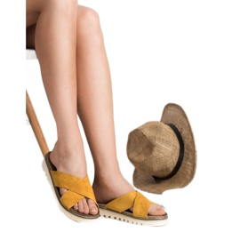 Laura Mode Chinelos de camurça mostarda amarelo 1