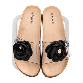 Super Me Chinelos com flores preto multicolorido 1