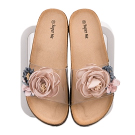 Super Me Chinelos com flores marrom multicolorido 1