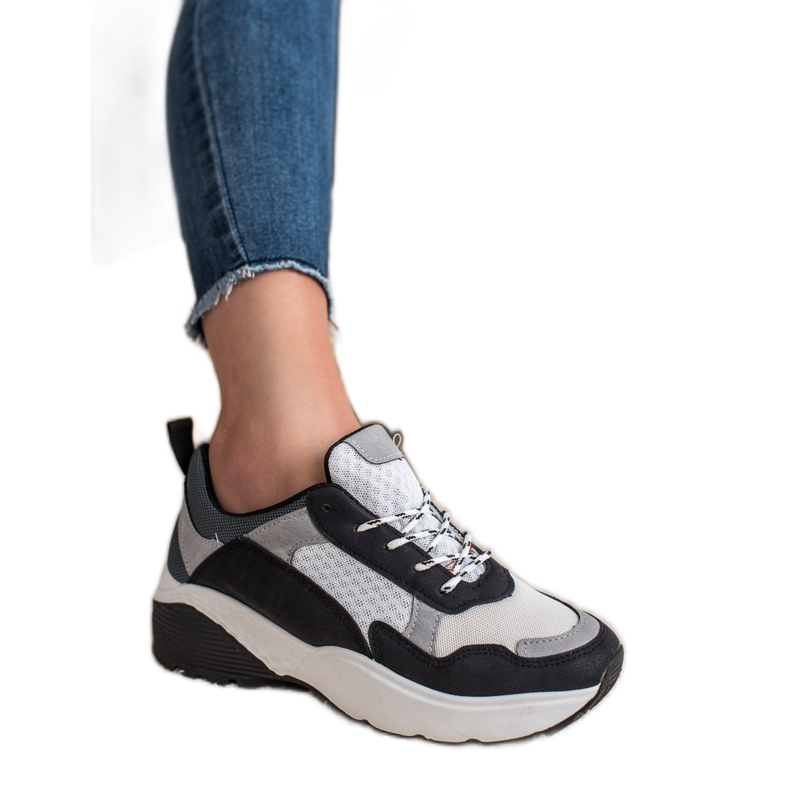 SHELOVET Tênis da moda branco preto cinza 1