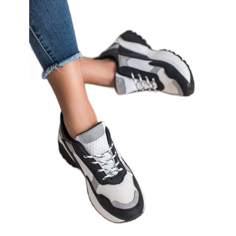 SHELOVET Tênis da moda branco preto cinza 2