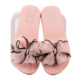 Best Shoes Chinelos de espuma com laço rosa 1