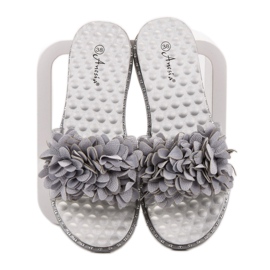 Anesia Paris Chinelos de borracha com flores cinza 1