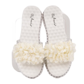 Anesia Paris Chinelos de borracha com flores branco 1