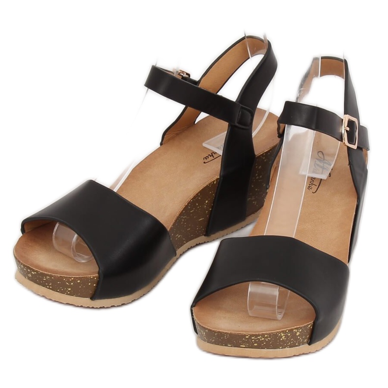 Sandálias pretas com salto em cunha 1052 Preto 2