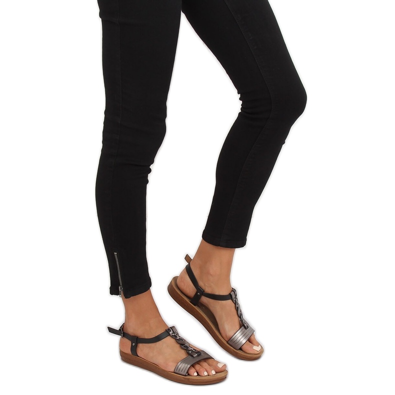 Sandálias femininas pretas TS-7 pretas preto cinza 2