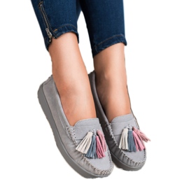 Filippo Mocassins de couro com franjas cinza 1