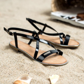 Anesia Paris Sandálias planas lacadas preto 1