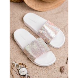 Sweet Shoes Chinelos com cristais branco cinza 2