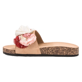 SHELOVET Chinelos de camurça com flores castanho 1