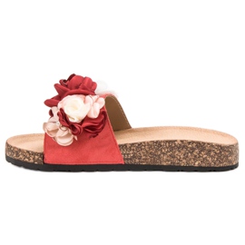 SHELOVET Chinelos de camurça com flores vermelho 1