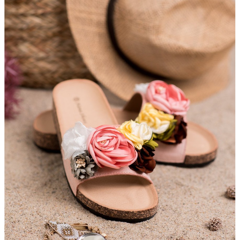 SHELOVET Chinelos de camurça com flores rosa 1 SHELOVET Chinelos de camurça com flores rosa 1