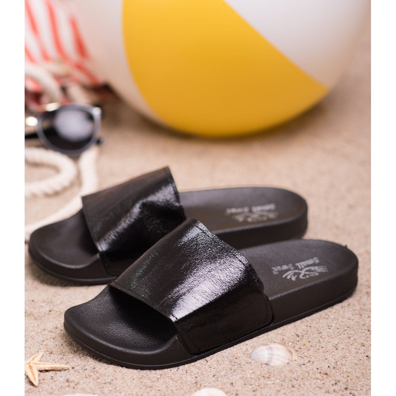 Small Swan Chinelos femininos casuais preto 2