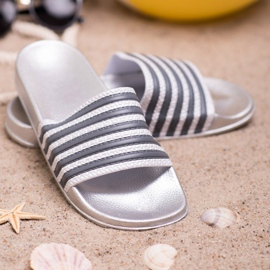 SHELOVET Chinelos listrados esportivos cinza 2