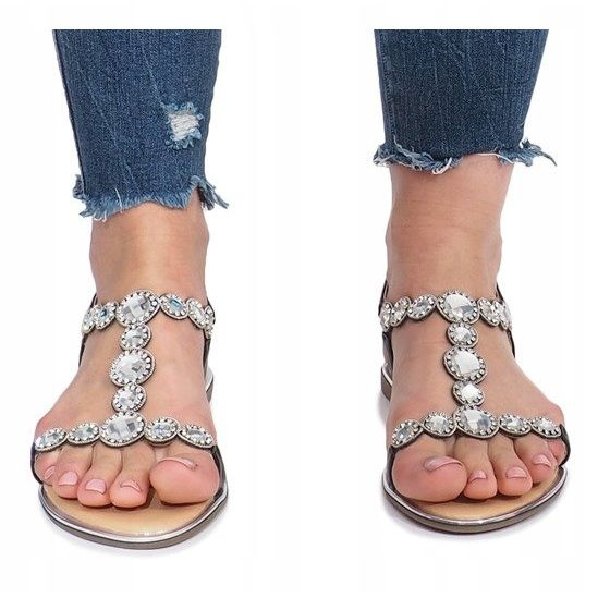 Sandálias rasteiras pretas com diamantes Indulge preto 1