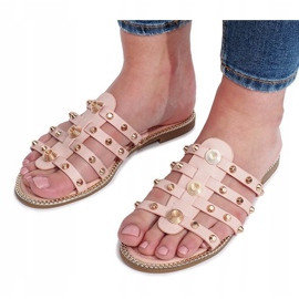 Chinelos rosa com tachas Rabelle bege 1