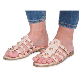 Chinelos rosa com tachas Rabelle bege 2