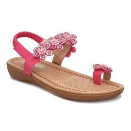 Sandálias de flor de diamante rosa com flores 1