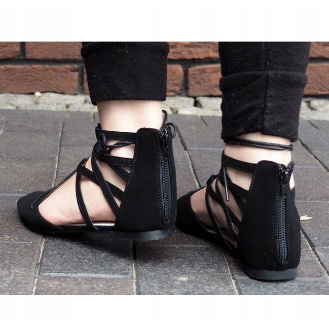 Sandálias de balé abertas / amarradas 6701 pretas preto 1