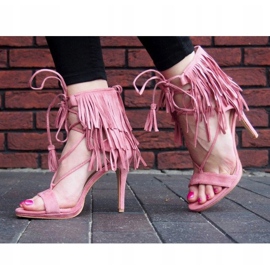 Sandálias de salto alto com franjas Boho 8125 Pink rosa 1