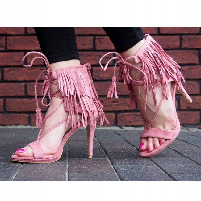 Sandálias de salto alto com franjas Boho 8125 Pink rosa 1 Sandálias de salto alto com franjas Boho 8125 Pink rosa 1