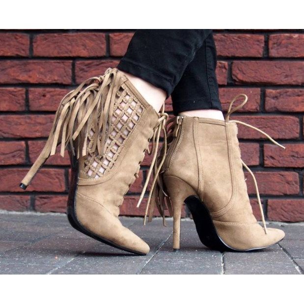 Sandálias altas ricamente decoradas 11047 cáqui 1