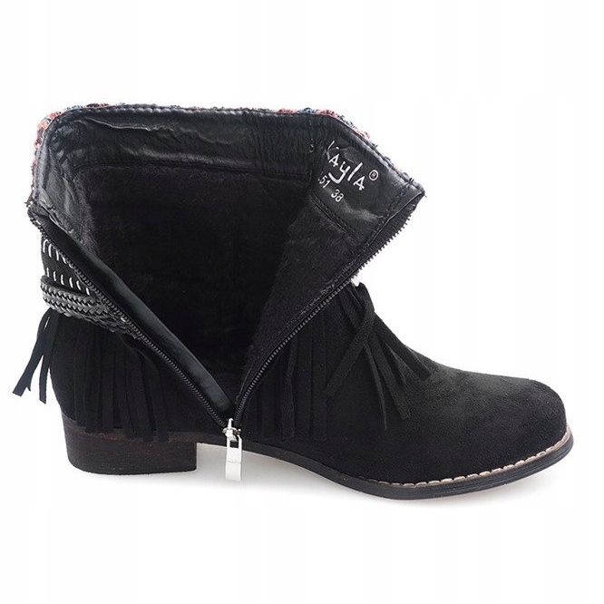 Botas quentes Boho Franjas LL51 Preto 1 Botas quentes Boho Franjas LL51 Preto 1