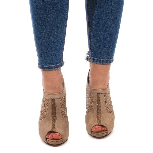 Botas abertas de salto alto LL05 Khaki multicolorido verde 1