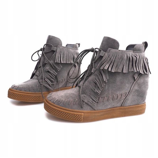 Tênis cunha com franjas Boho F3 cinza 2 Tênis cunha com franjas Boho F3 cinza 2