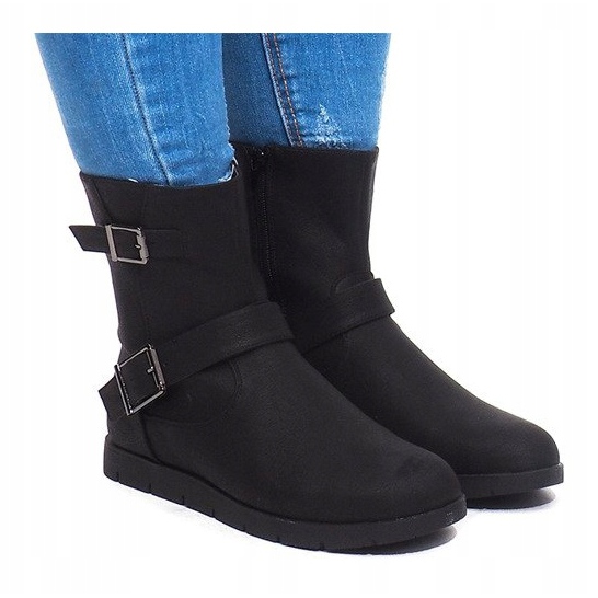 Botas Quentes Com Fivela Preto B9813 2 Botas Quentes Com Fivela Preto B9813 2