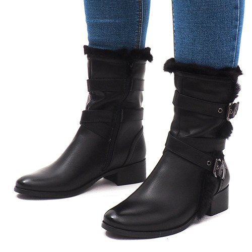 Botas Quentes Com Fivela Preta 3140 preto 2 Botas Quentes Com Fivela Preta 3140 preto 2