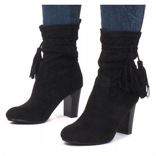 Isabelle Black Fringed Booties preto 1
