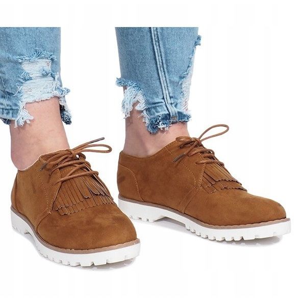 Mocassins de camelo com franjas duras esmagadoras marrom 2