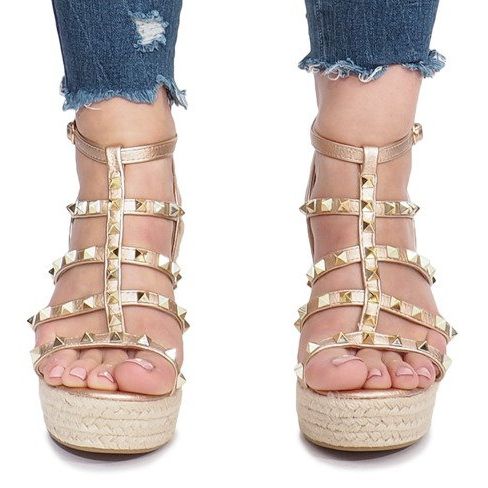 Sandálias de cunha champanhe Alpercatas Mood dourado 1