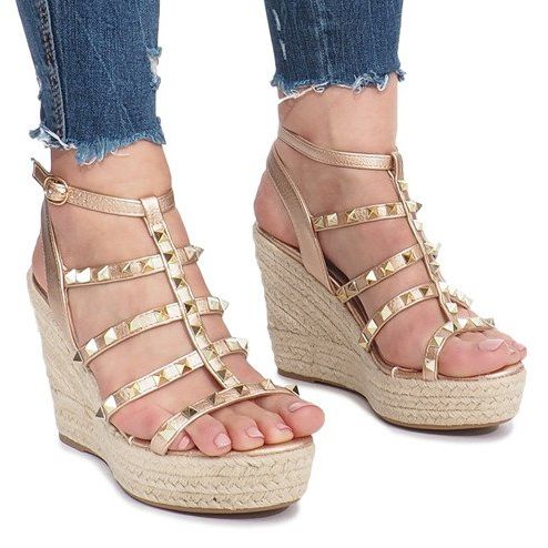 Sandálias de cunha champanhe Alpercatas Mood dourado 2