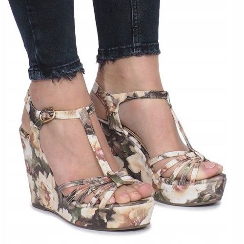 Sandálias de cunha bege Alpercatas Beige Flowers 1