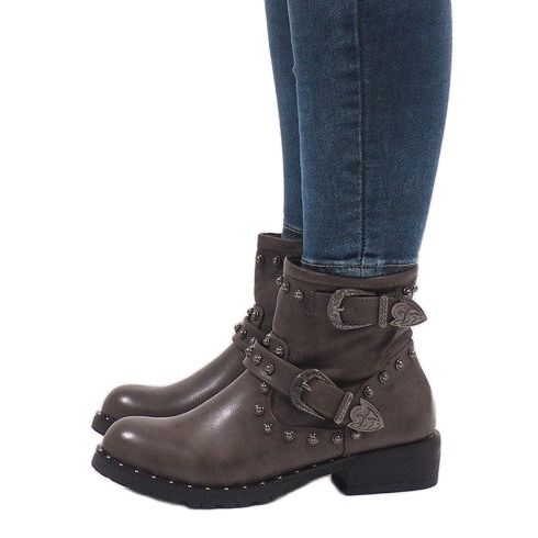 Botas cáqui com fivelas e lantejoulas A8018 multicolorido verde 2