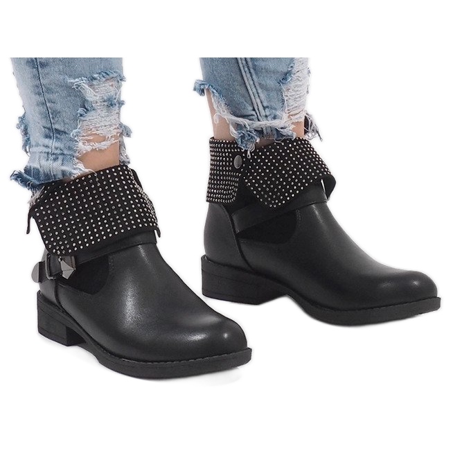 Botas de tornozelo envoltas em preto com lantejoulas LY-2698 1