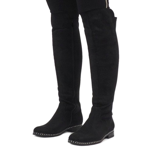 Botas de camurça preta com tachas H305 preto 1 Botas de camurça preta com tachas H305 preto 1