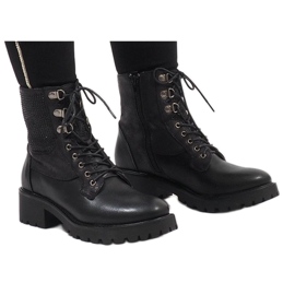 Ideal Shoes Botins pretos com cordões e lantejoulas 1621 1