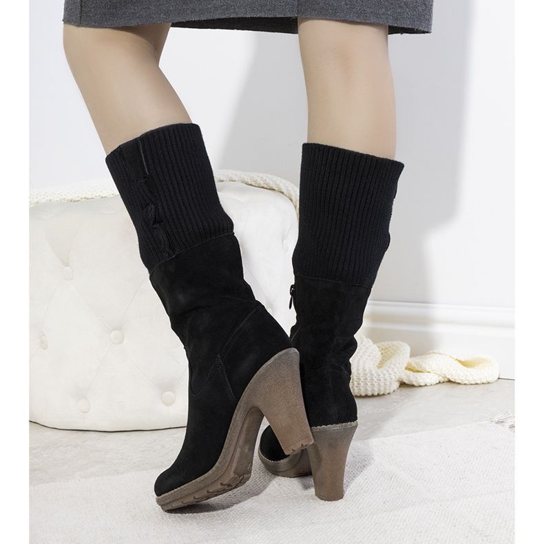 Botas de camurça preta de salto alto 9A0956 preto 1