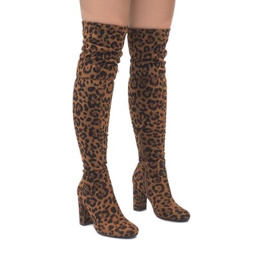 Botas leopardo no poste sobre o joelho E5116 multicolorido 1