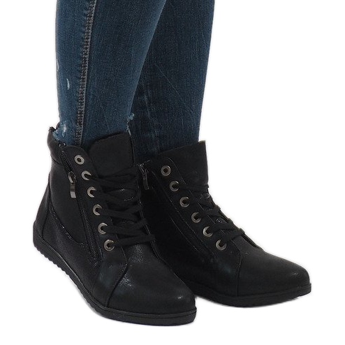 Botas pretas com cordões R44L-2 preto 2 Botas pretas com cordões R44L-2 preto 2