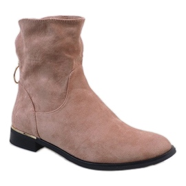 Botas de camurça rosa com zíper J905 1