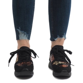 Tênis esportivos pretos com cunha T025 multicolorido 2